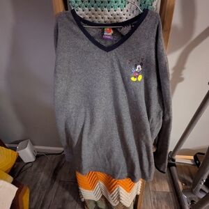 Disney Gray V-Neck Sweater with Mickey Mouse